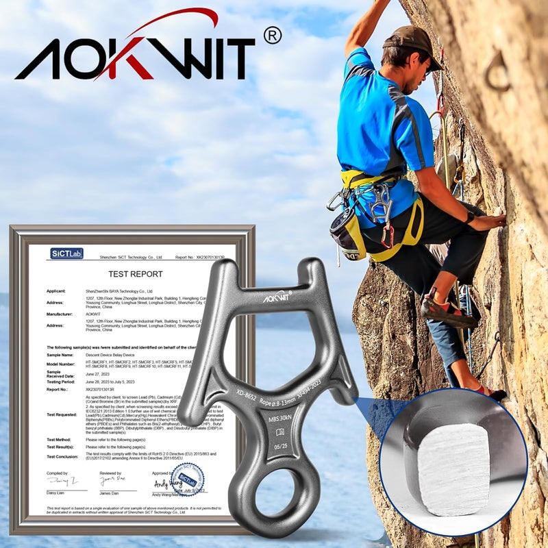 AOKWIT 30kN Figure 8 Descender 7075 Aluminum Alloy Heavy Duty Belaying and Rappelling Device Tree Climbing Gear for Rock Climbing Mountaineering Arborist Caving Rescue Aerial Work Yoga 8-12mm Ropes - Image 2